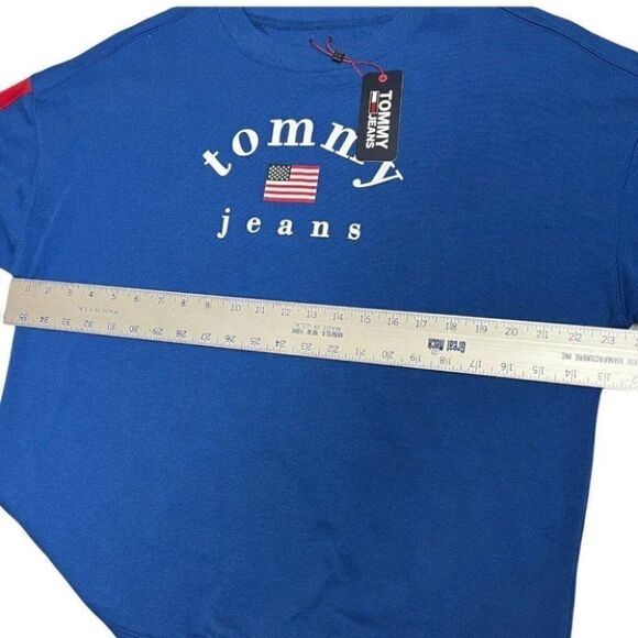 Tommy Jeans Women’s S Oversized‎ Logo Sweatshirt Flag Stripe Longline Lounge Red - Picture 5 of 10